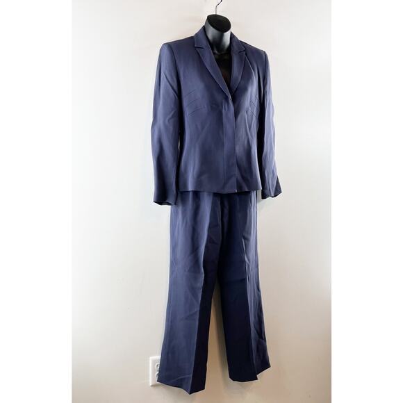 John Meyer Two Piece Wool Blend Pant Suit Blazer Wide Leg Trousers Navy Blue - Picture 8 of 16